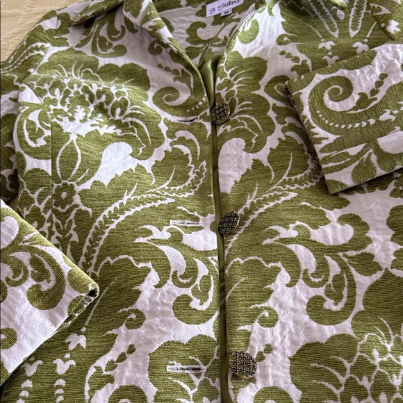 3 Sisters Olive Green Patterned Trench Coat - Picture 5 of 6